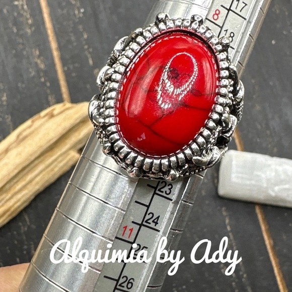 HUGE RED TURQUOISE SILVER RING - Picture 2 of 3